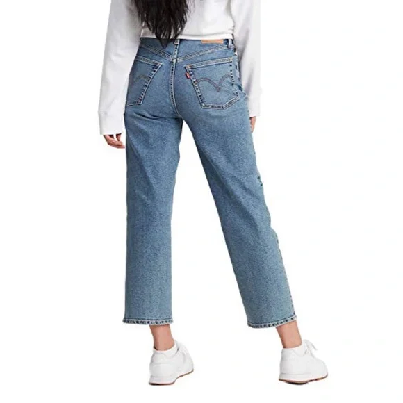 Levi's Ribcage Straight Ankle Jeans Mind Your Own Finish Medium Indigo - Picture 3 of 10